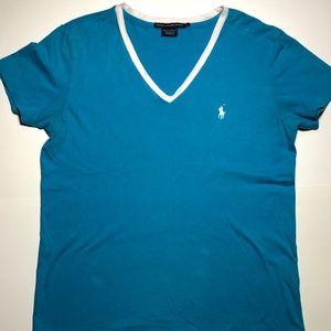 ❤️ 3 x $20 Ralph Lauren Peacock Blue V neck L